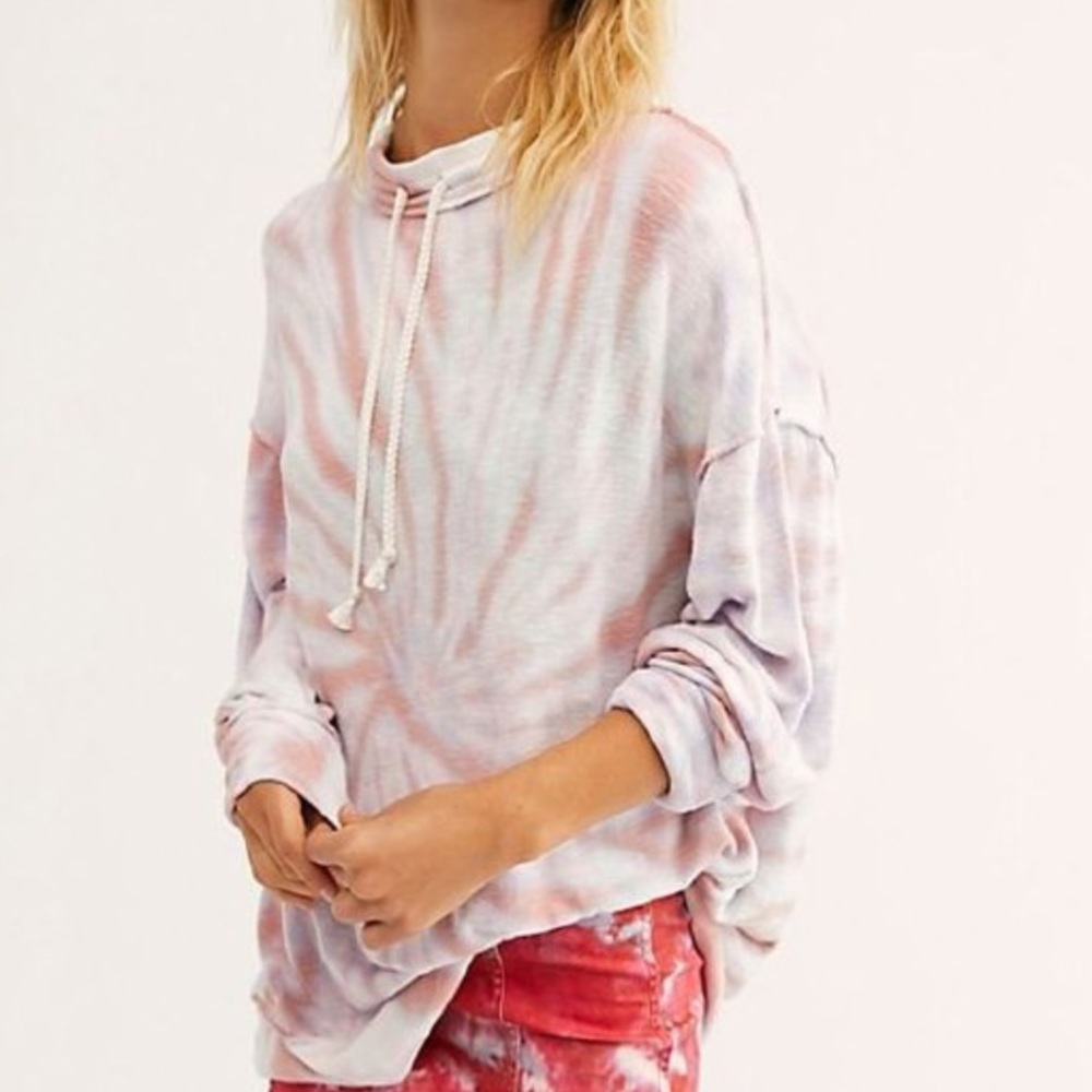 Free People Best Catch Tie Dye Sweatshirt in Ivory Combo, Size XS